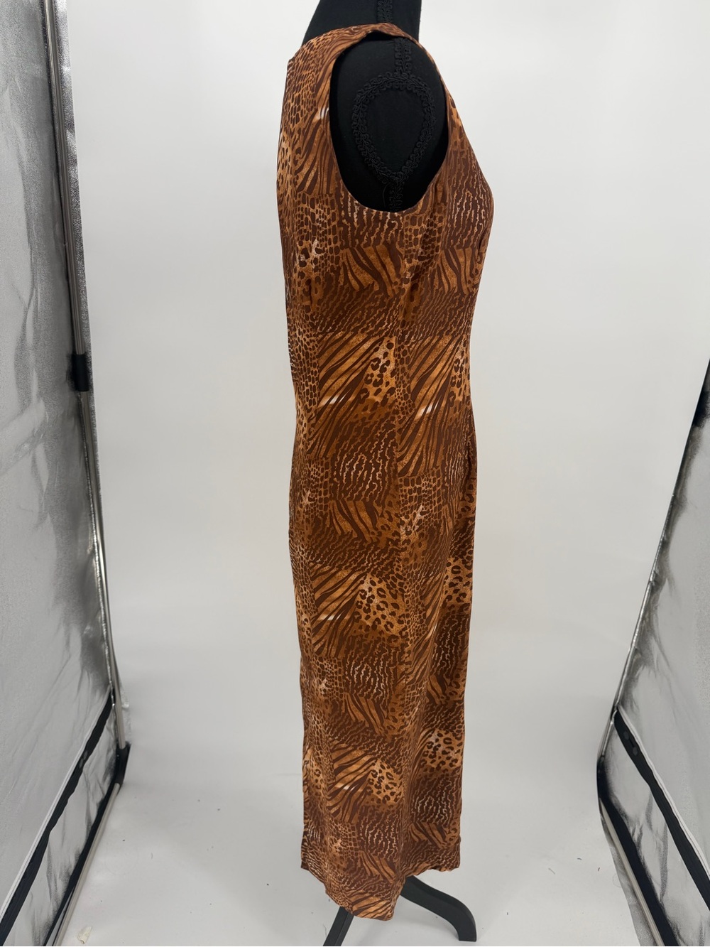 Spenser Jeremy Brown Animal-Print Sleeveless Maxi Dress silk leopard Y2K - Picture 4 of 10